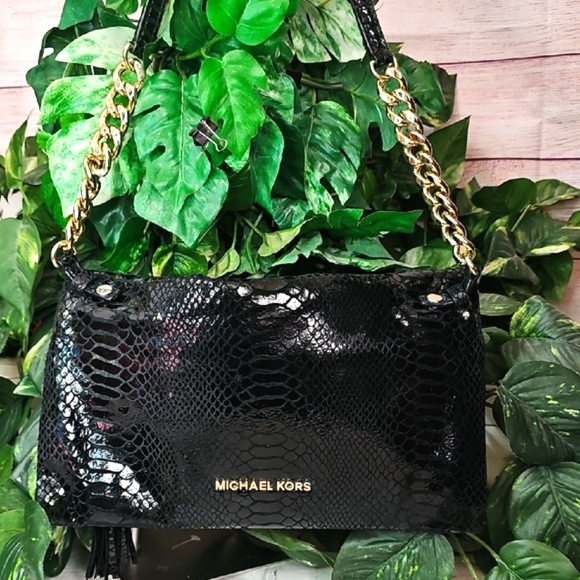 Michael Kors NWOT  Weston Patent Leather Python Clutch/Shoulder Bag - Picture 1 of 10